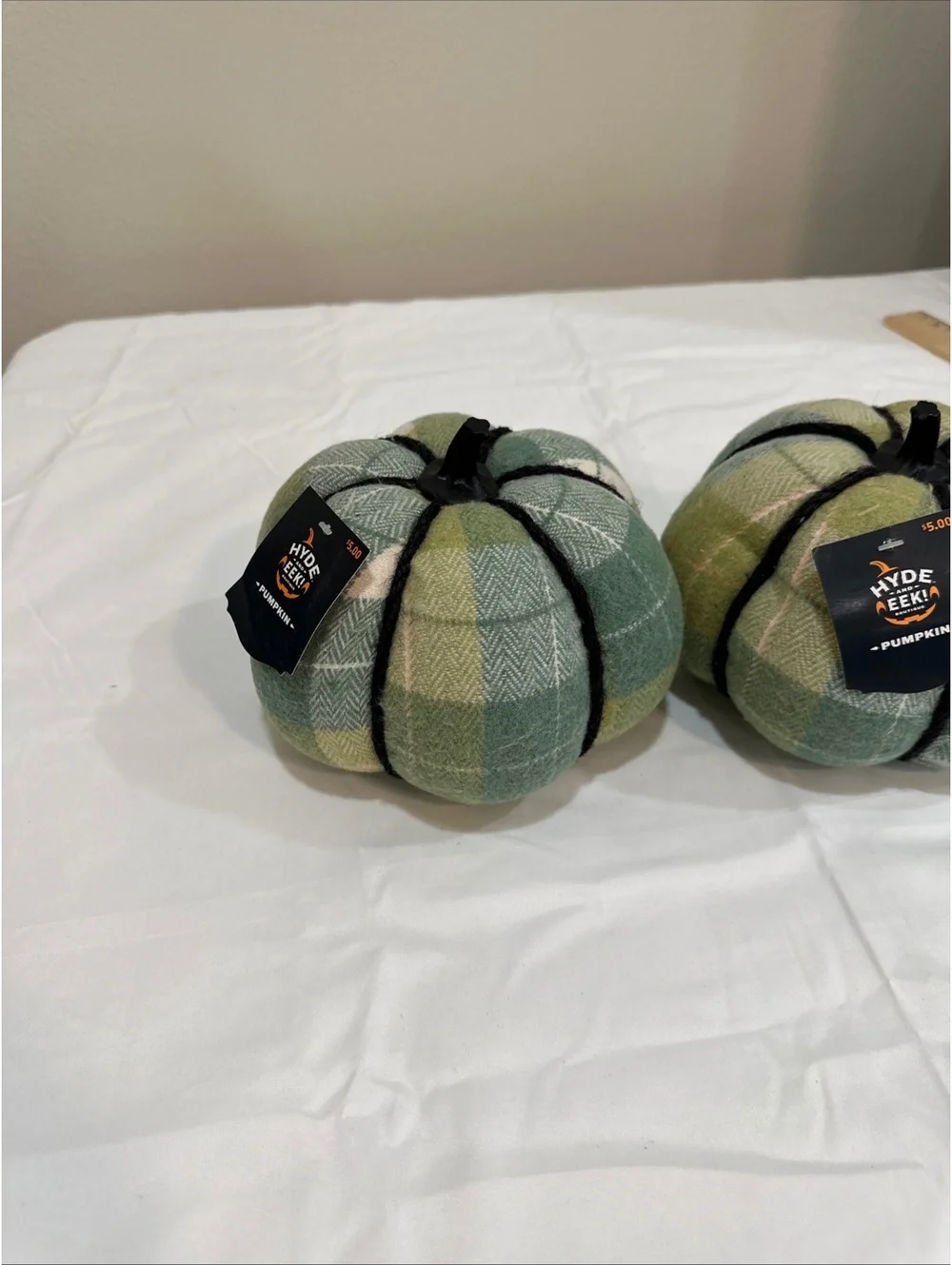 Hyde & Eek! Green Plaid Fabric Decorative Pumpkins Set of 2 - Indoor Fall Home D